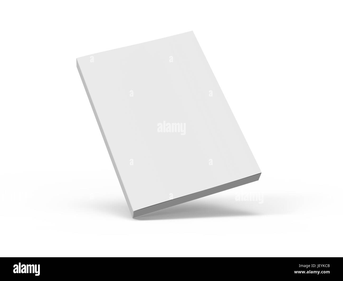 Vuoto inclinata 3d rendering libro bianco, isolato sfondo bianco, vista in elevazione Foto Stock