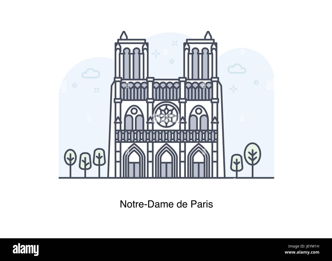 Linea del vettore illustrazione di Notre Dame de Paris, Francia. Illustrazione Vettoriale