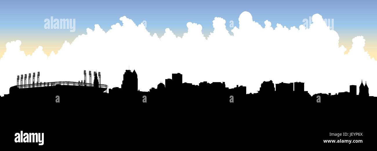 Silhouette skyline della città di Cleveland, Ohio, USA. Illustrazione Vettoriale