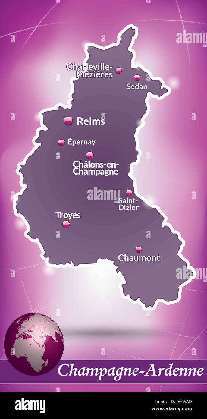 Mappa dell'isola di champagne-ardenne sfondo astratto in viola Illustrazione Vettoriale