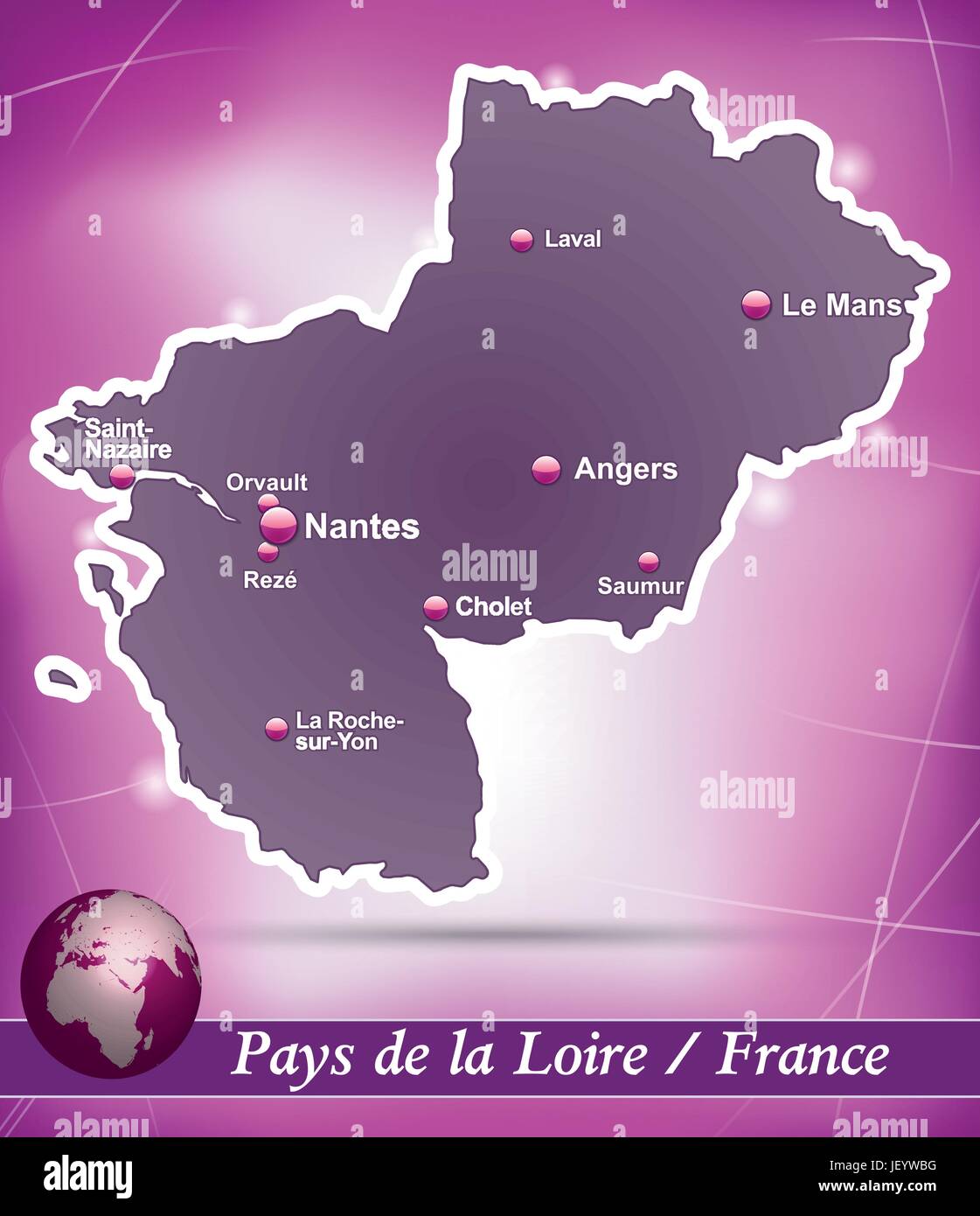 Mappa dell'isola di Pays-de-la-loire sfondo astratto in viola Illustrazione Vettoriale