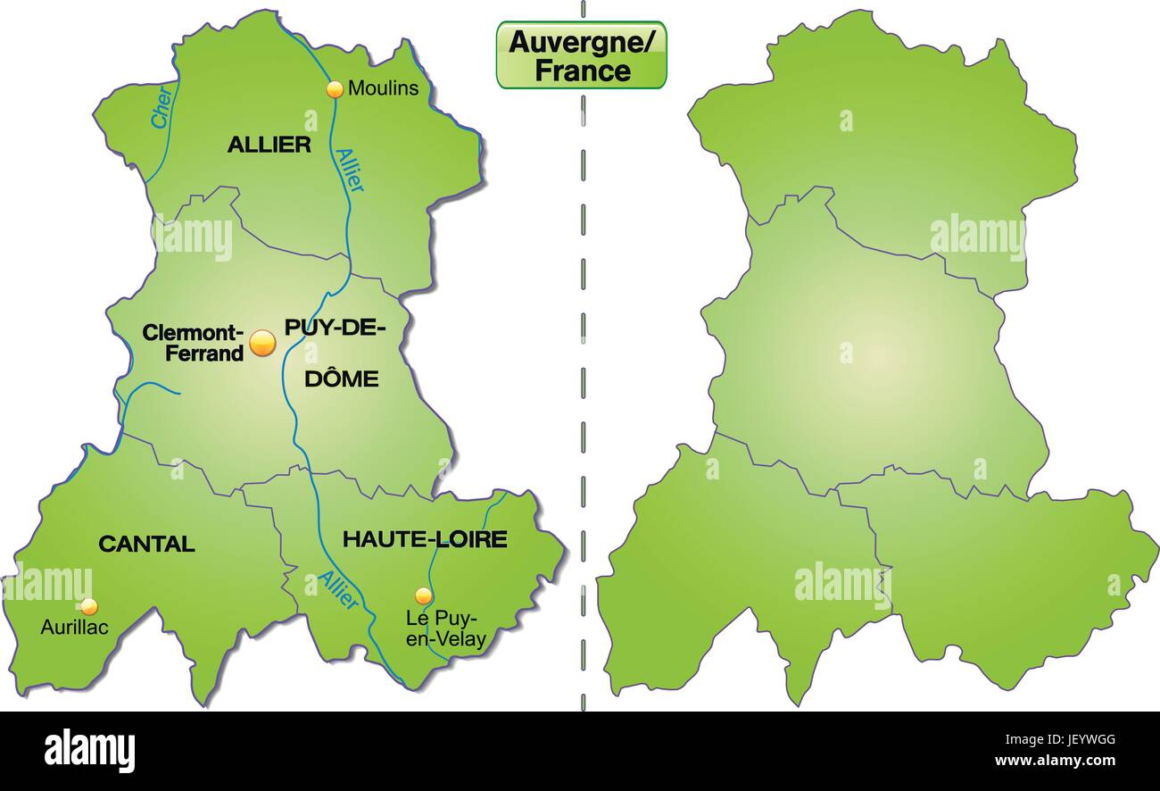 Mappa dell'isola di auvergne con bordi in verde Illustrazione Vettoriale