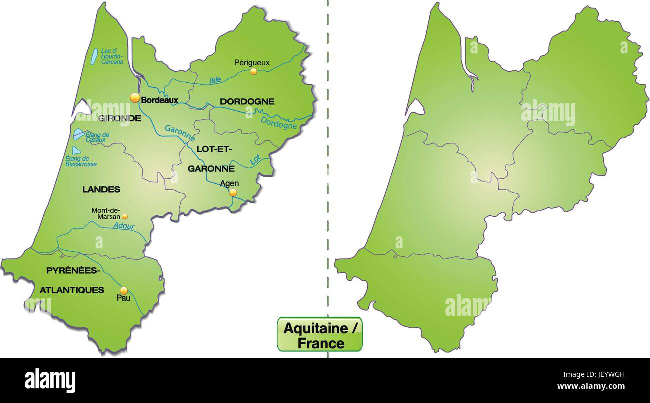 Mappa dell'isola di aquitaine con limiti in verde Illustrazione Vettoriale