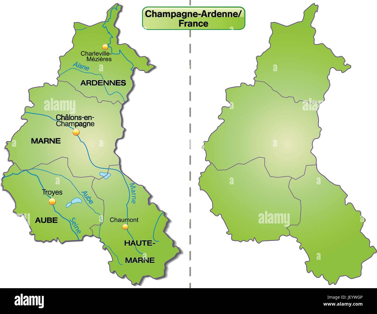 Mappa dell'isola di champagne-ardenne con limiti in verde Illustrazione Vettoriale