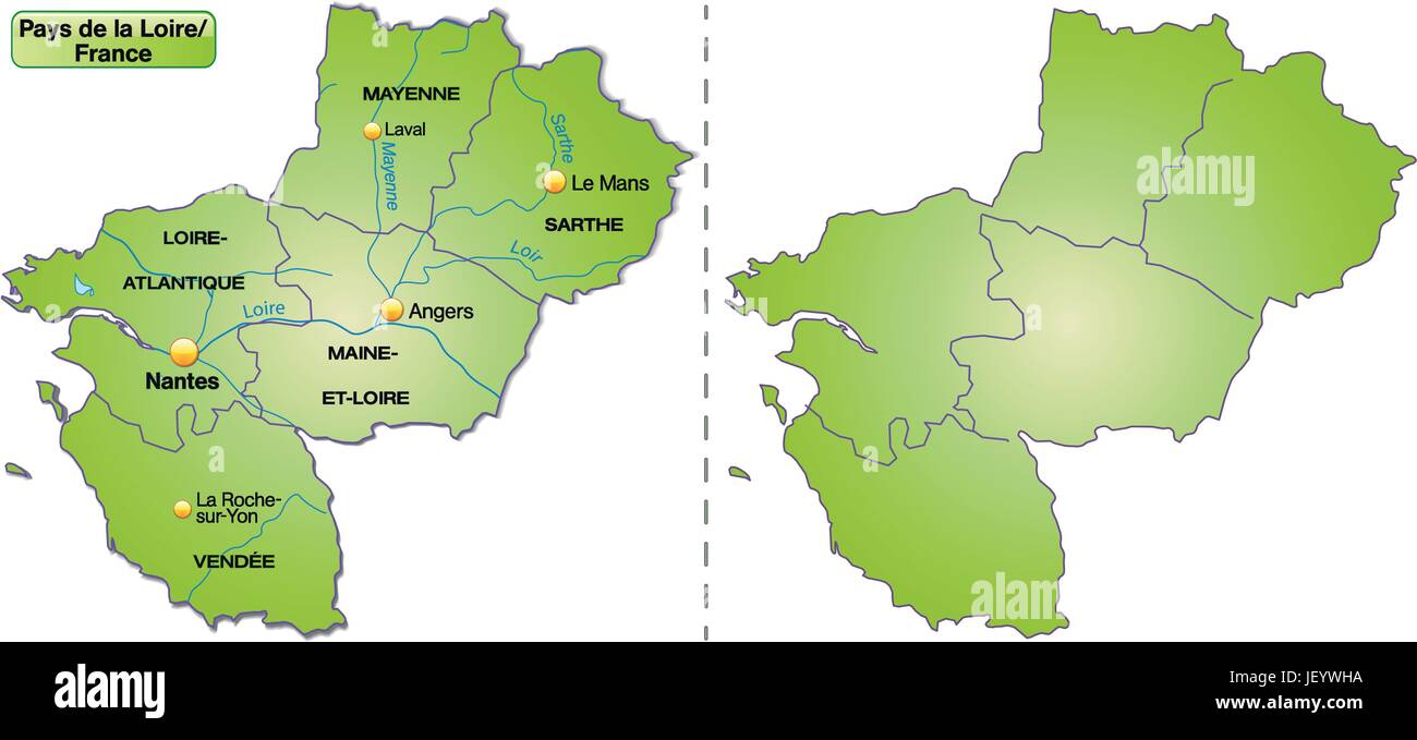 Mappa di Pays-de-la-loire con bordi in verde Illustrazione Vettoriale