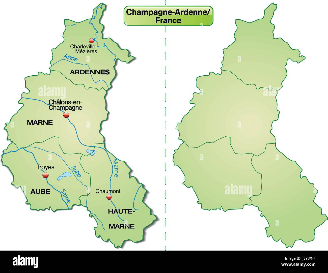 Mappa dell'isola di champagne-ardenne con bordi in verde pastello Illustrazione Vettoriale