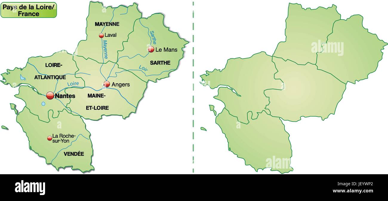 Mappa di Pays-de-la-loire con bordi in verde pastello Illustrazione Vettoriale