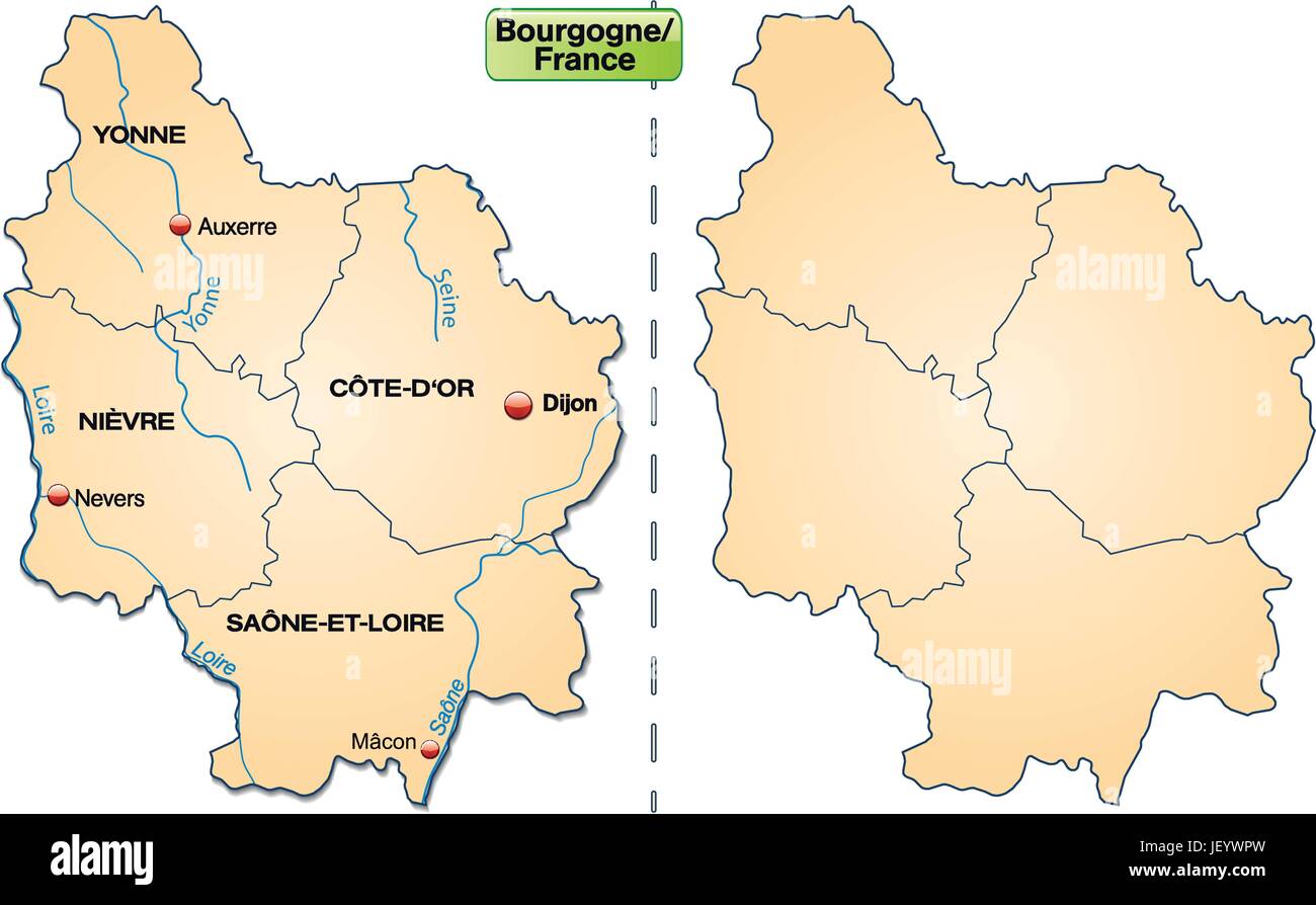 Mappa dell'isola di Borgogna con bordi in pastelorange Illustrazione Vettoriale