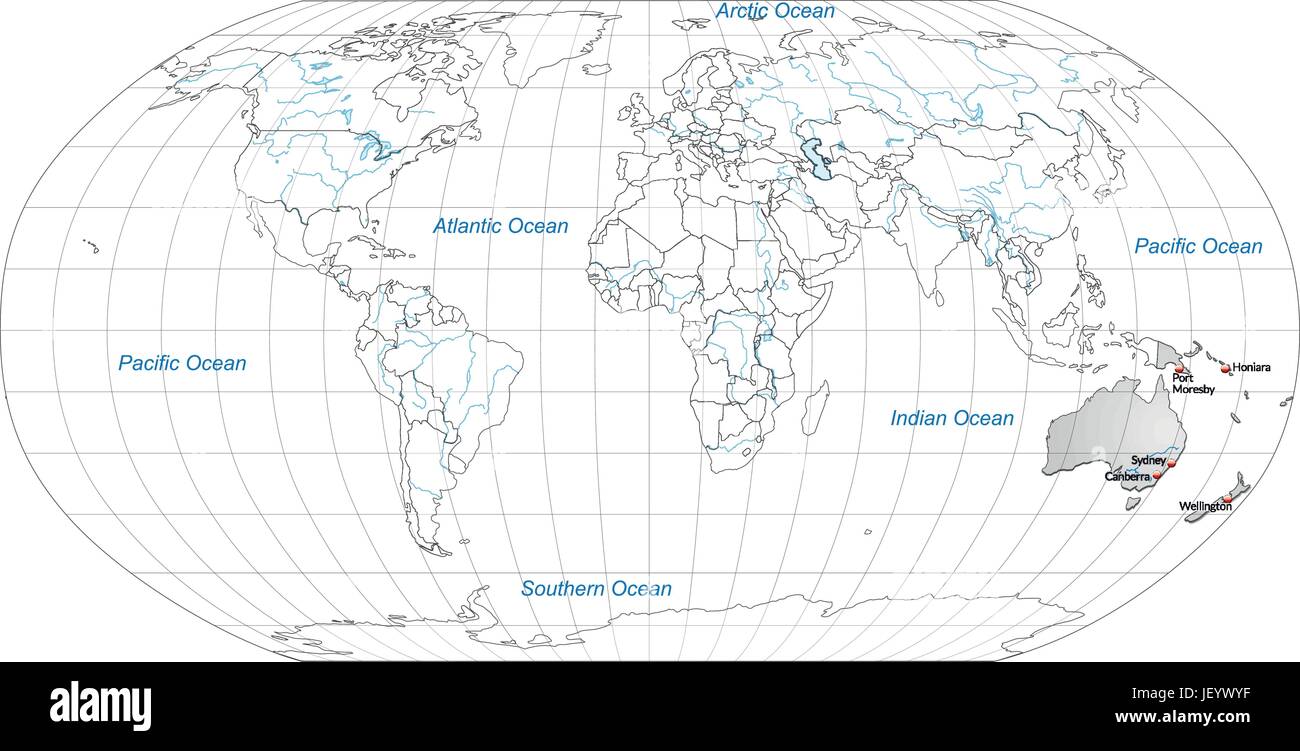 Mappa di Australia con capitelli in grigio Illustrazione Vettoriale
