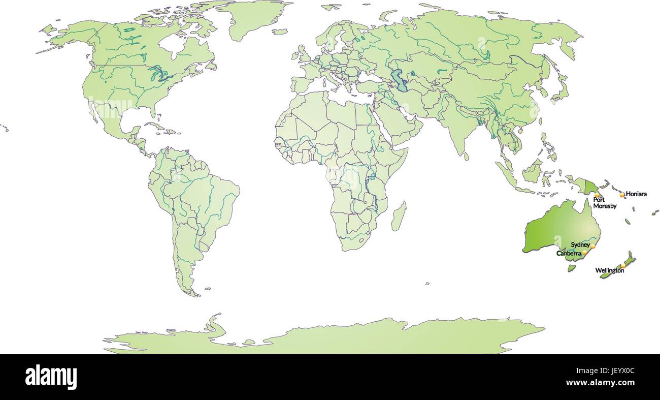 Mappa di Australia con capitelli in verde Illustrazione Vettoriale