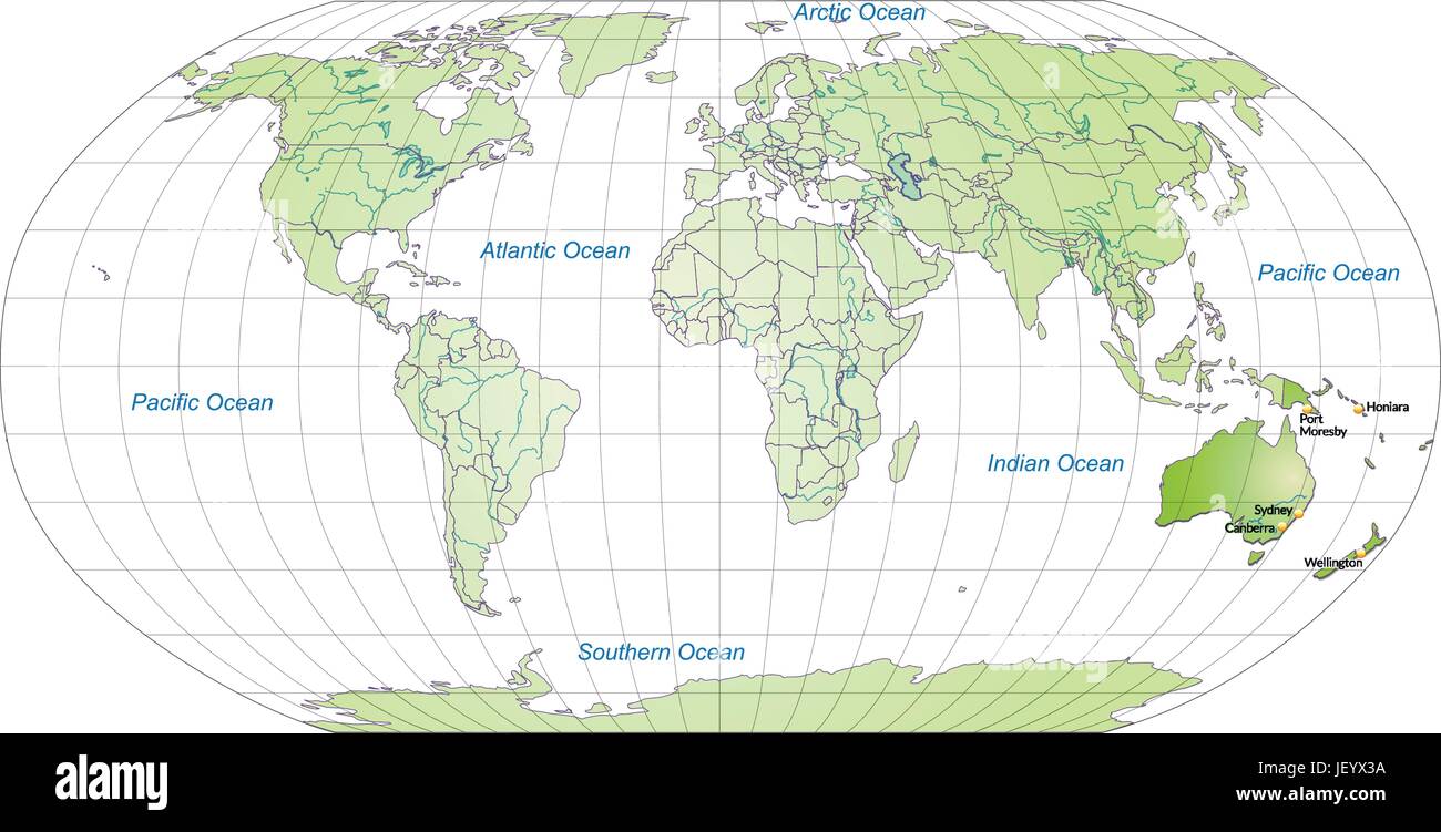 Mappa di Australia con capitelli in verde Illustrazione Vettoriale