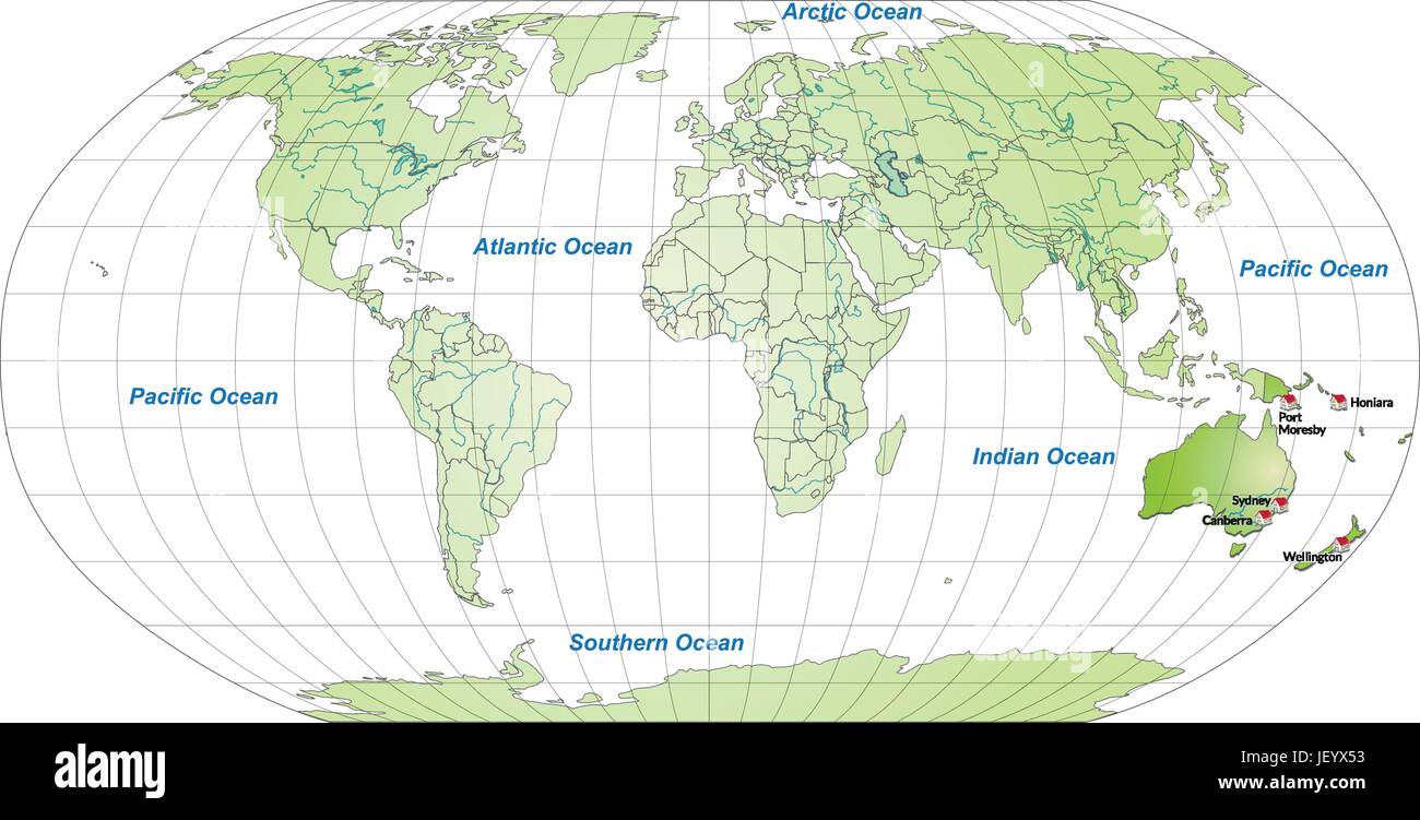 Mappa di Australia con capitelli in verde Illustrazione Vettoriale