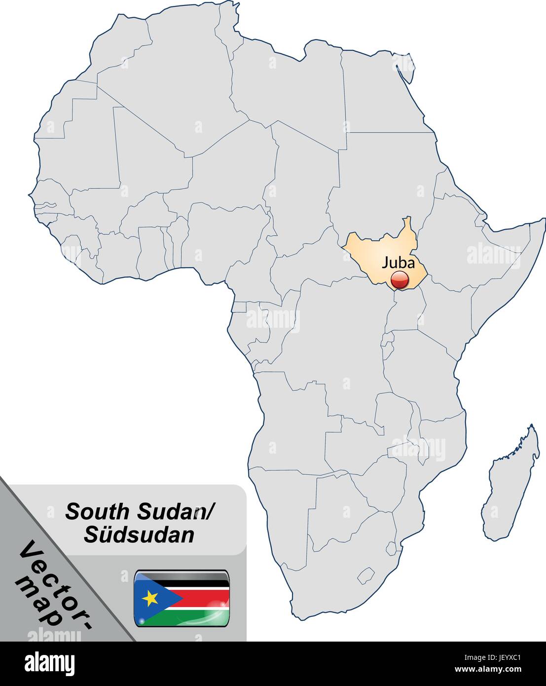 Mappa dell'isola del sud Sudan con capitelli in pastelorange Illustrazione Vettoriale