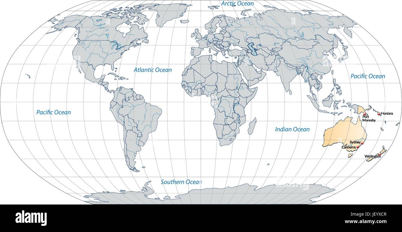 Mappa di Australia con capitelli in arancio pastello Illustrazione Vettoriale