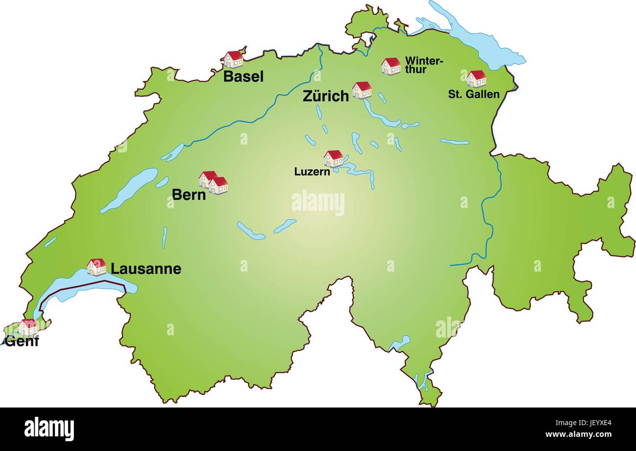 Cartina della Svizzera come una infografica in verde Illustrazione Vettoriale