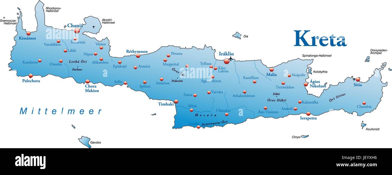 Mappa di Creta come una mappa panoramica in blu Illustrazione Vettoriale