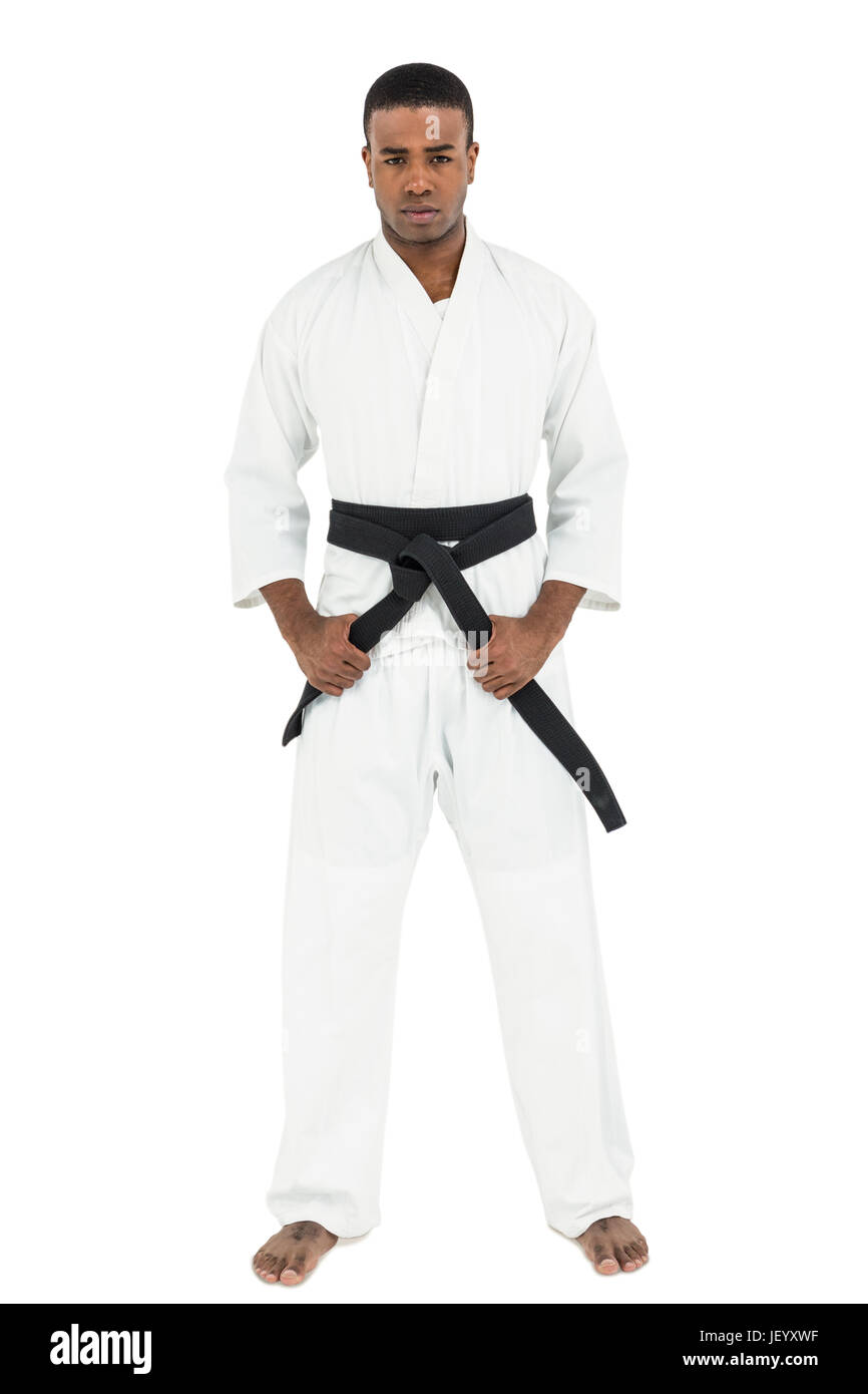Fighter serraggio cinghia di karate Foto Stock