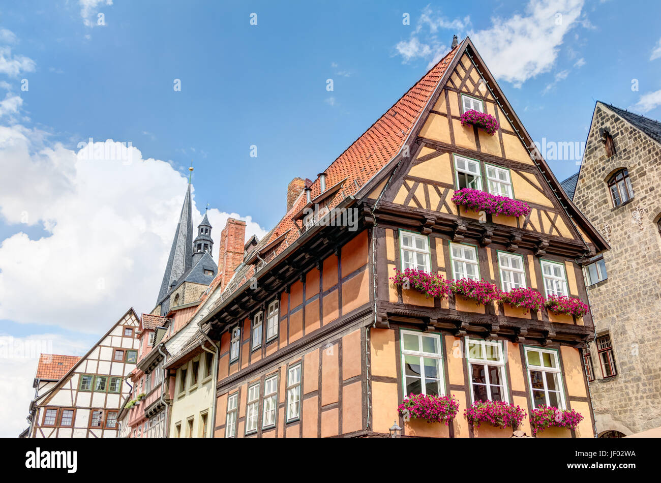 Semi-case con travi di legno a Quedlinburg, Germania Foto Stock