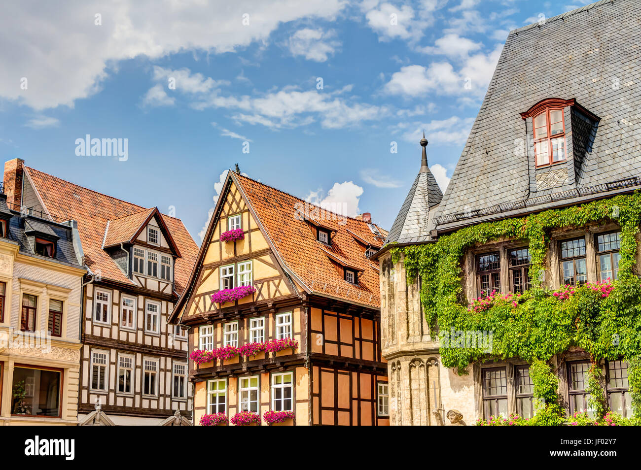 Semi-case con travi di legno a Quedlinburg, Germania Foto Stock