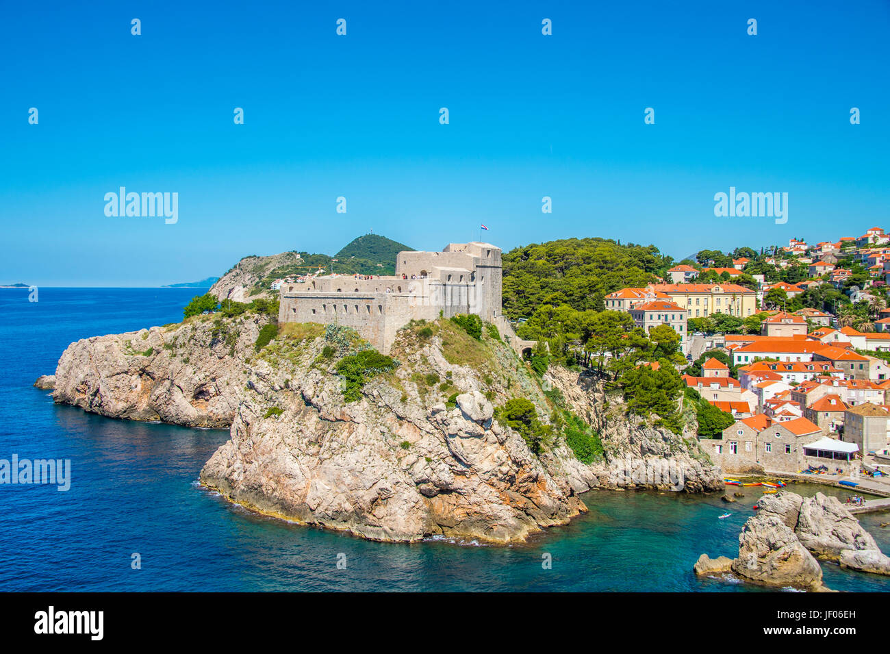 Fort Lovrijenac o la fortezza di San Lorenzo, spesso chiamata "Gibilterra di Dubrovnik", è una fortezza fuori dalle mura occidentali della città di Dubrovnik. Foto Stock