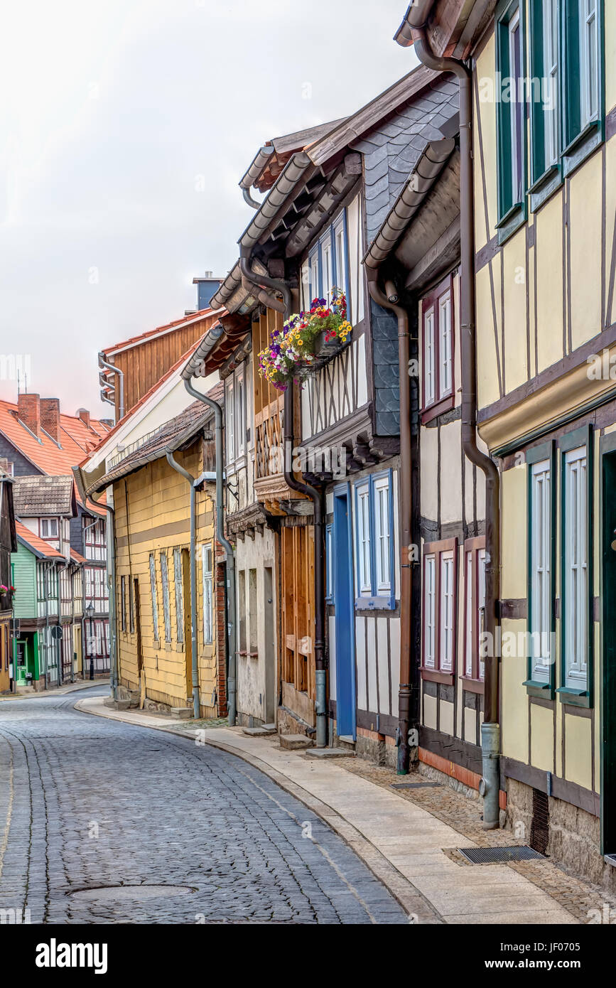 Semi-case con travi di legno a Wernigerode, Germania Foto Stock