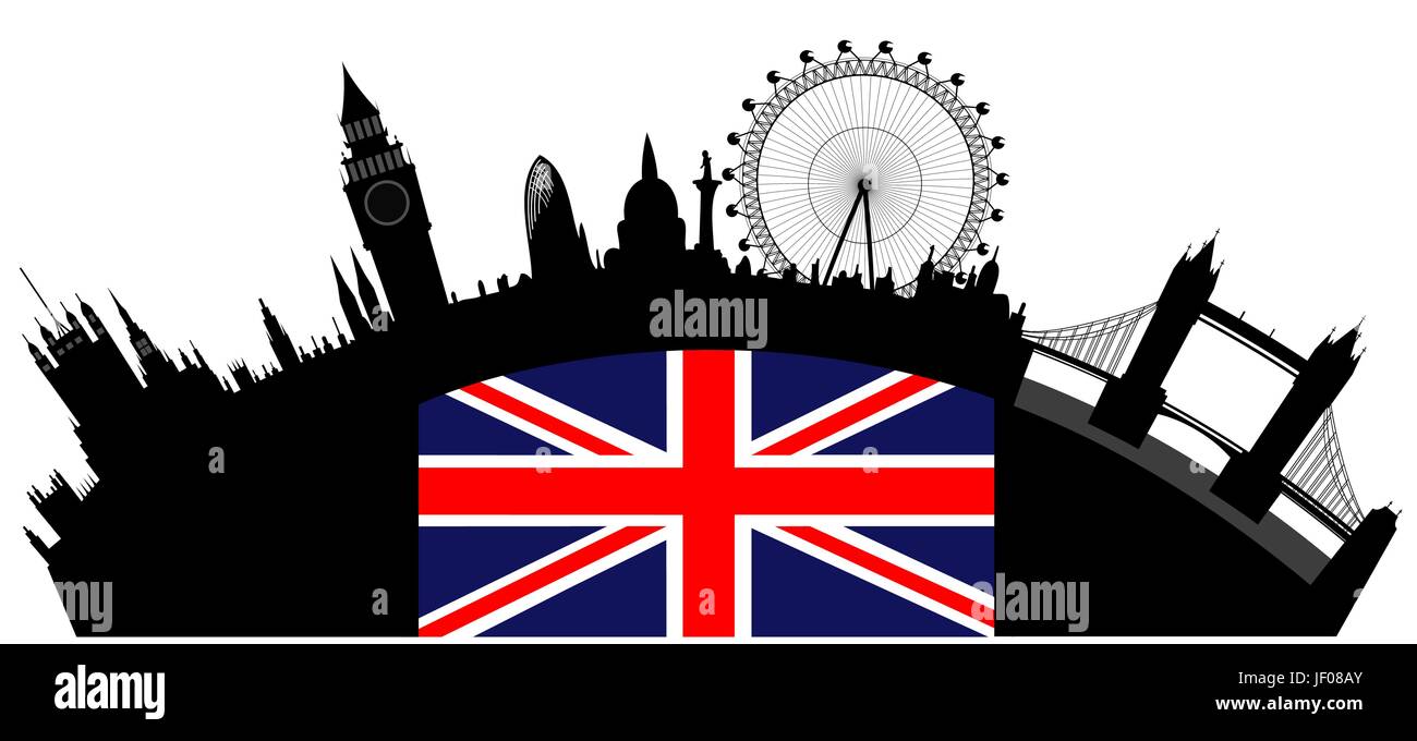 Viaggi, famoso, turismo, Londra, bandiera, skyline, landmark, vettore tower, Illustrazione Vettoriale