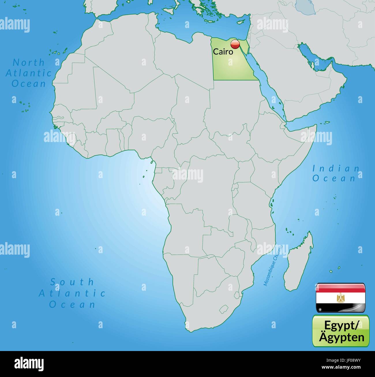 Mappa di Egitto con capitelli in verde pastello Illustrazione Vettoriale