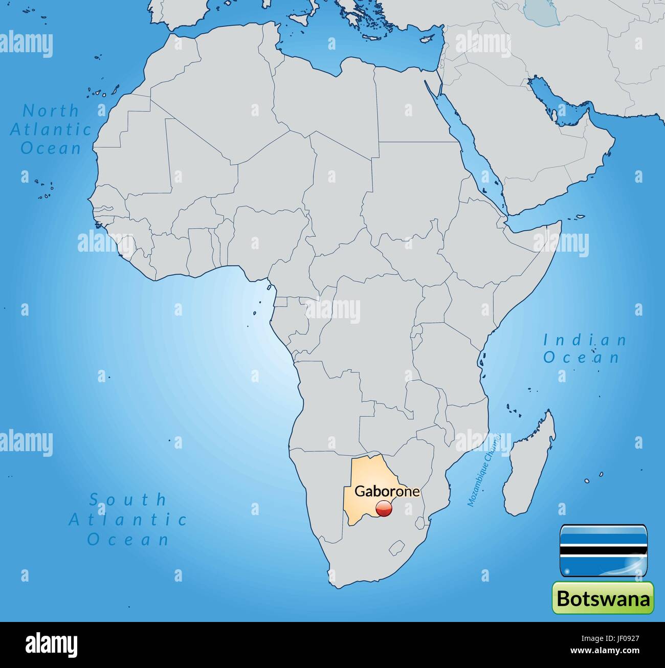 Mappa del Botswana con capitelli in pastelorange Illustrazione Vettoriale