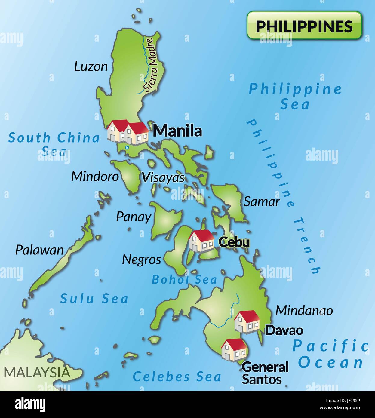 Mappa di Filippine come una infografica in verde Illustrazione Vettoriale