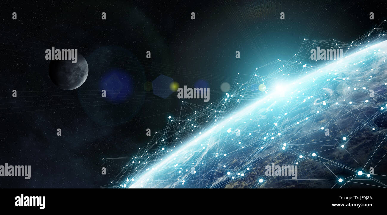 Lo scambio dei dati e la rete globale del mondo 3D rendering di elementi di questa immagine fornita dalla NASA Foto Stock
