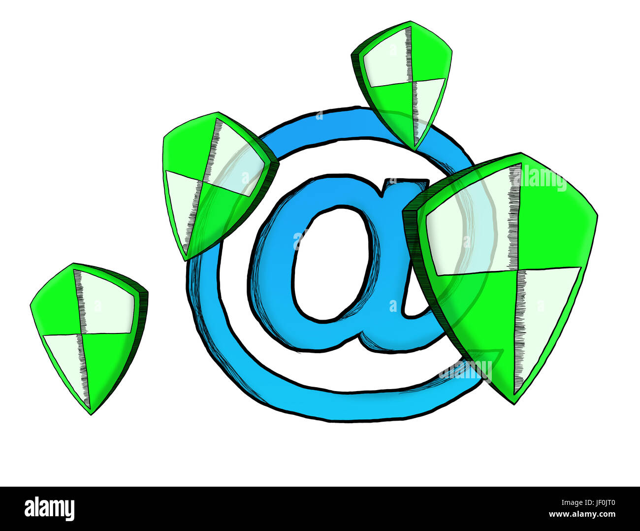 Disegnate a mano il sistema antivirus schizzo su sfondo bianco Foto Stock