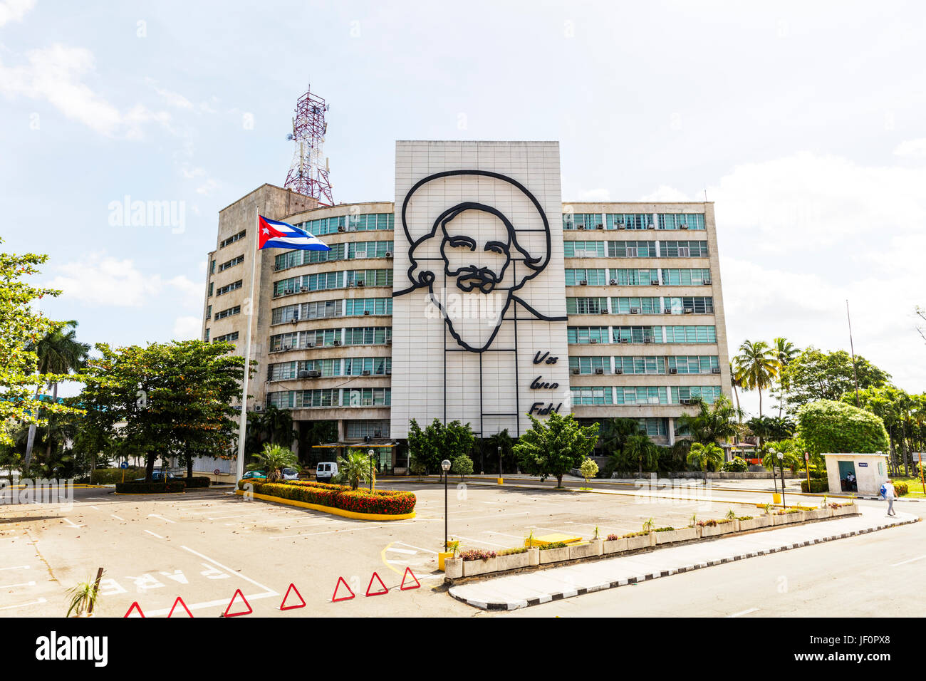 Fidel Castro a Cuba di una scultura in Piazza della Rivoluzione cubana Havana, Plaza de la Revolución, Fidel Castro Piazza della Rivoluzione, Ministero dell'interno edificio Foto Stock