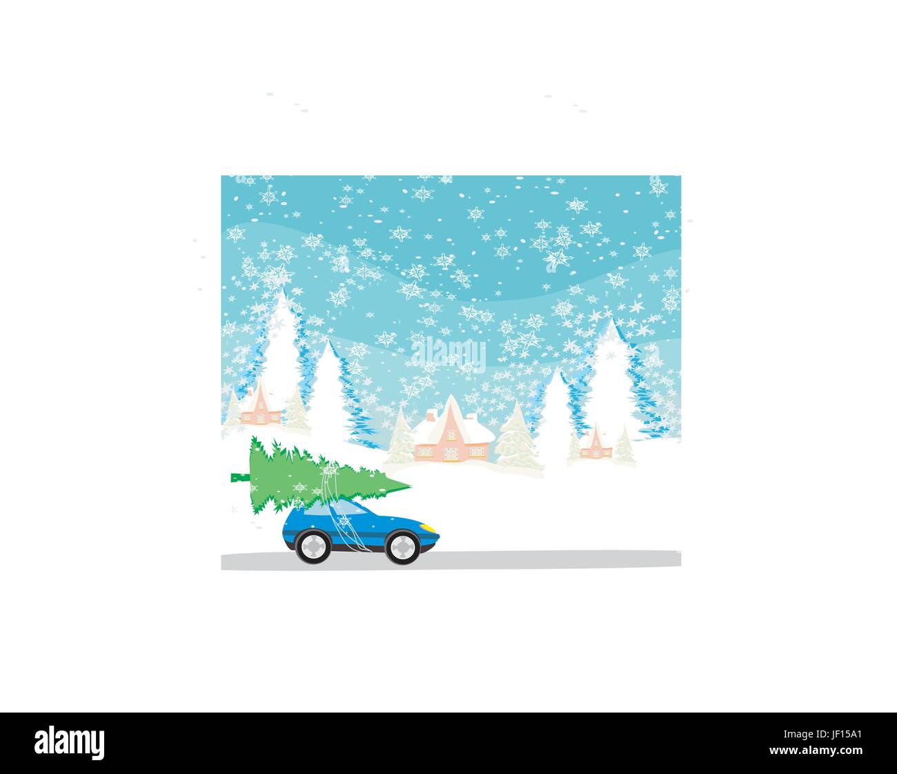 Auto con un albero di natale sul tetto Illustrazione Vettoriale