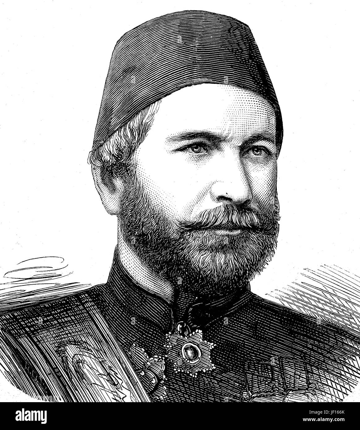 Müsir Mehmet Ali Pasha, 1827 - 1878, era un tedesco nato soldato Ottomano, Turchia, Esercito del Danubio, Digitale riproduzione migliorata da un originale stampa dal 1888 Foto Stock