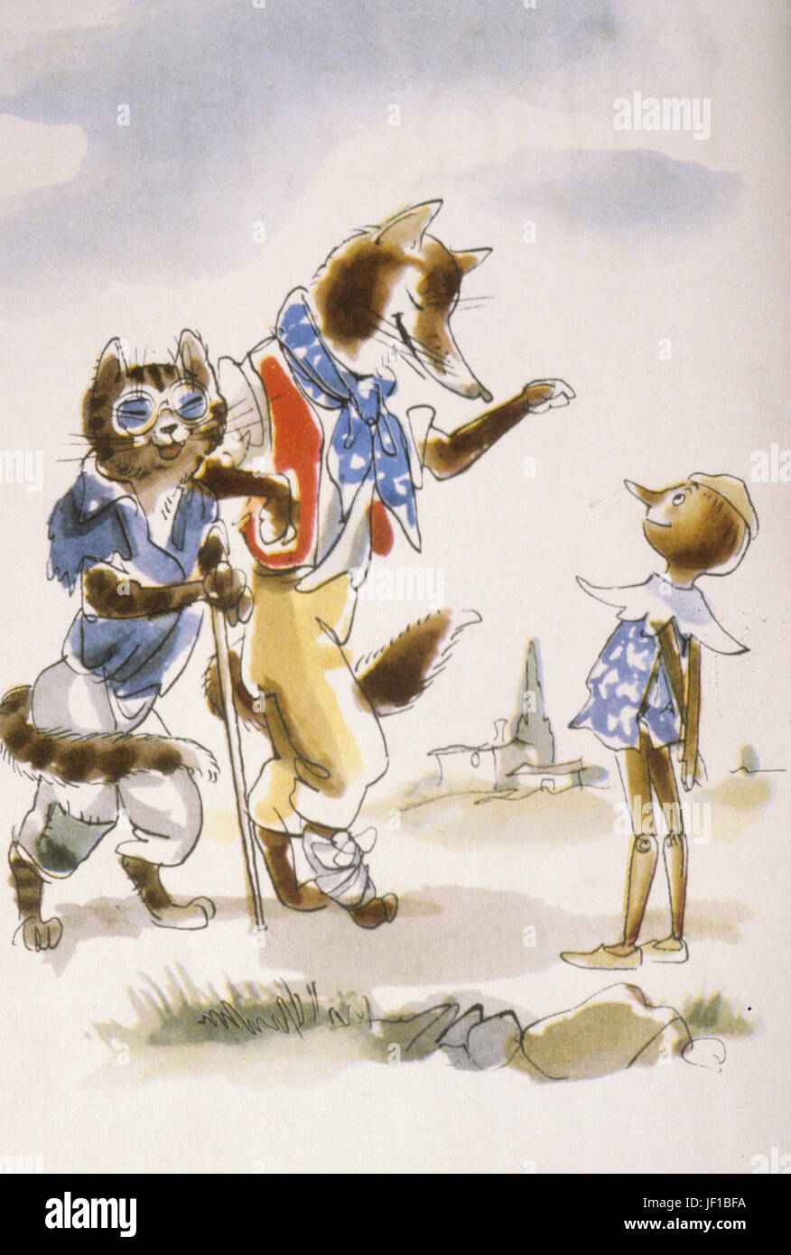 Il gatto e la volpe e Pinocchio, illustrazione Foto stock - Alamy
