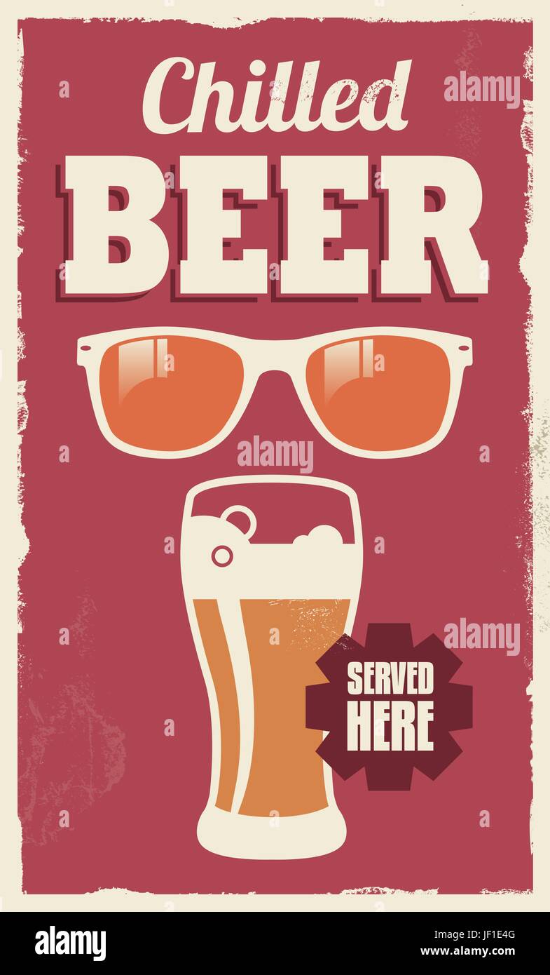 Vintage, poster, birra, bevande, retrò, segno, vettore, pubblicità, pubblicità, Illustrazione Vettoriale
