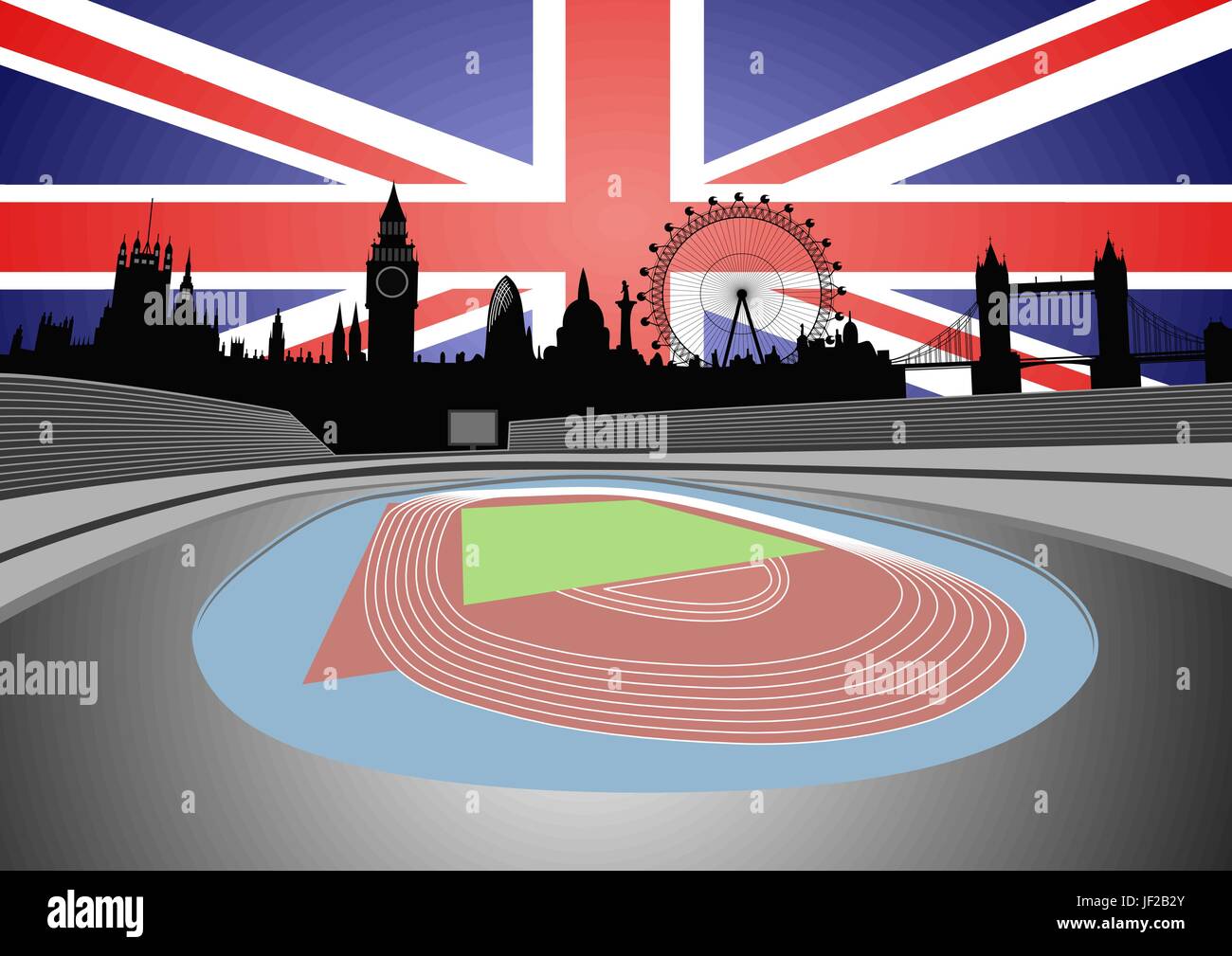 Città, sport, sport, attrazioni, Londra, bandiera, skyline, stadium, tower Illustrazione Vettoriale