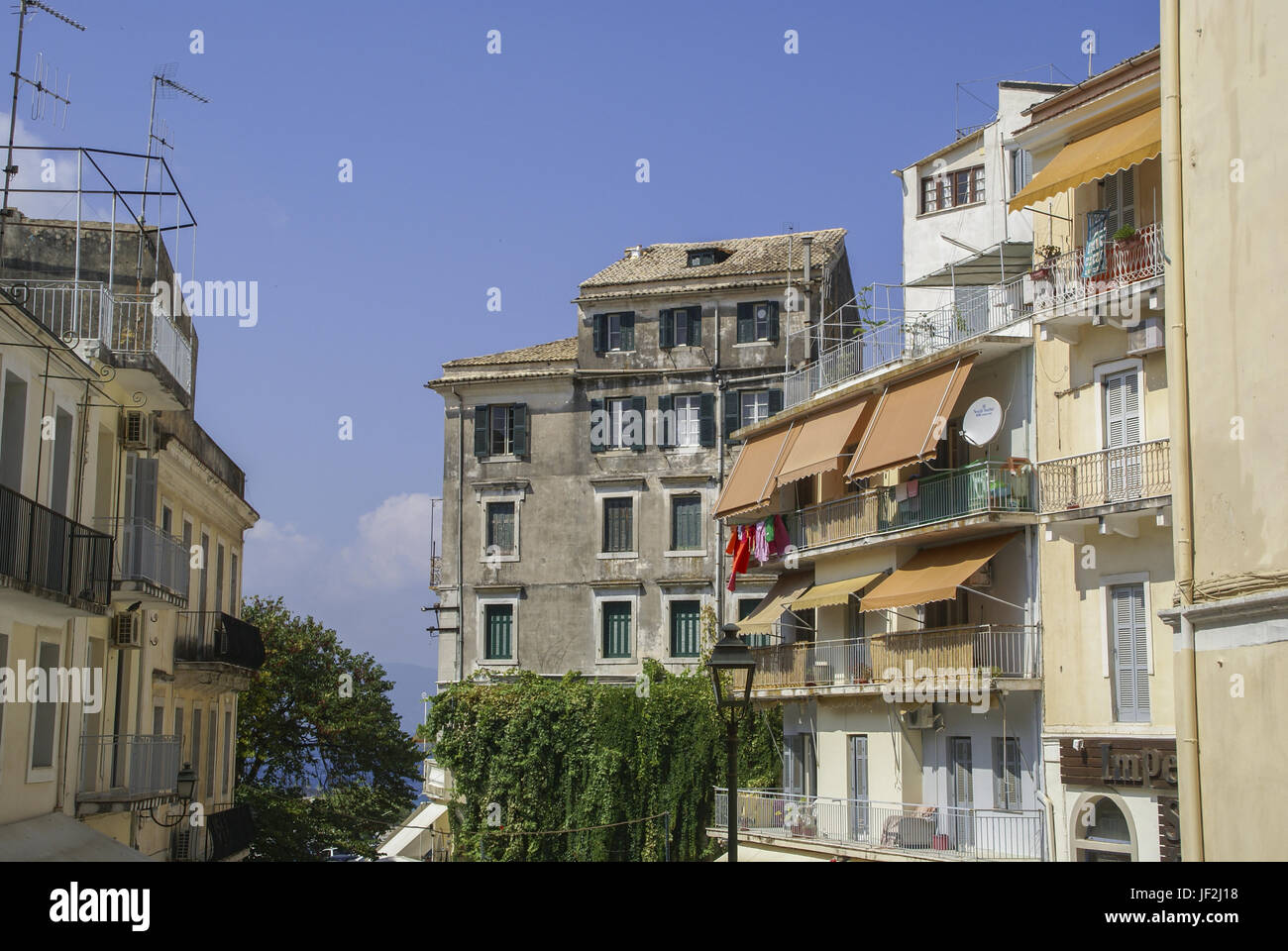 Casa fronti nel Korfu-City, Grecia Foto Stock