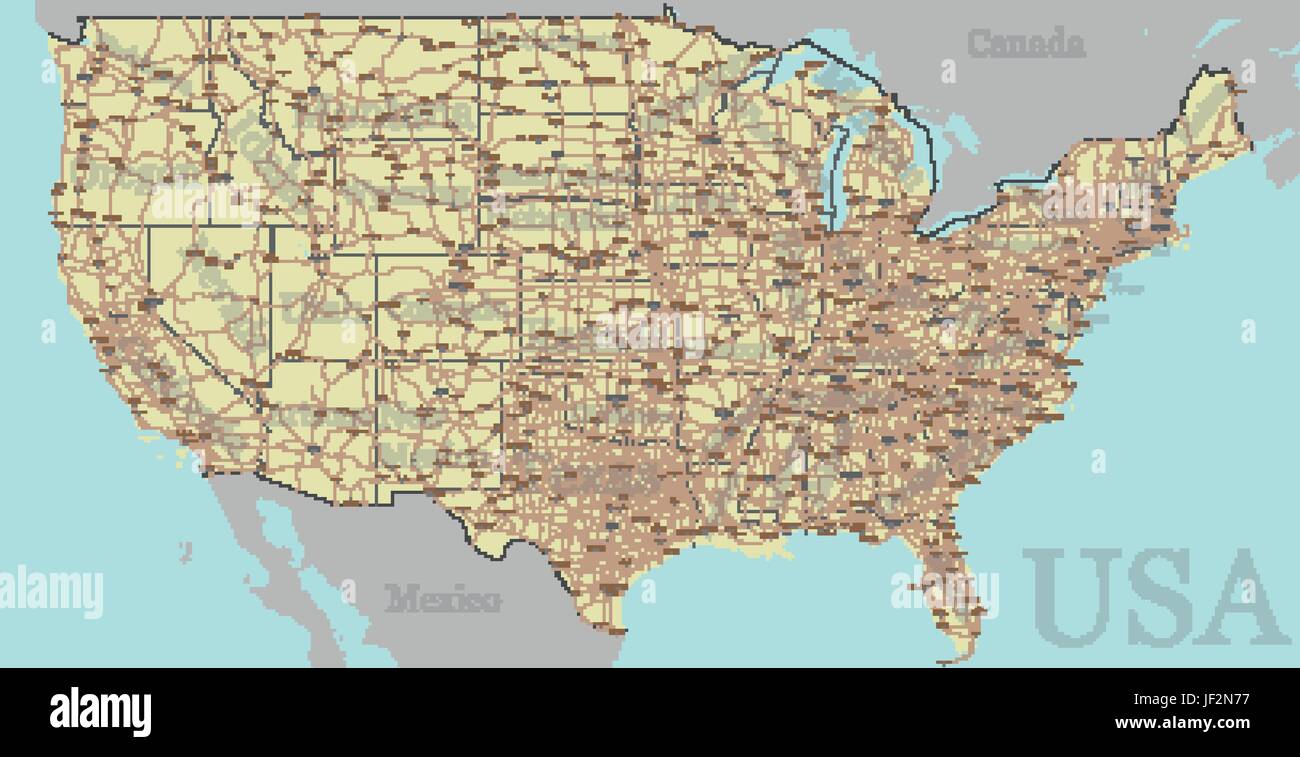 Il vettore ad alta precisione dettagliata, exact Stati Uniti d'America, american road, mappa autostradale con la marcatura. Pastello geografica amministrativa. C modificabile Illustrazione Vettoriale