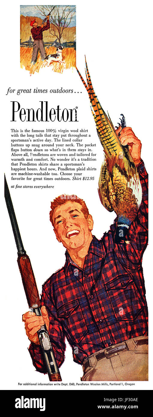 1960 U.S. pubblicità per Pendleton camicie. Foto Stock