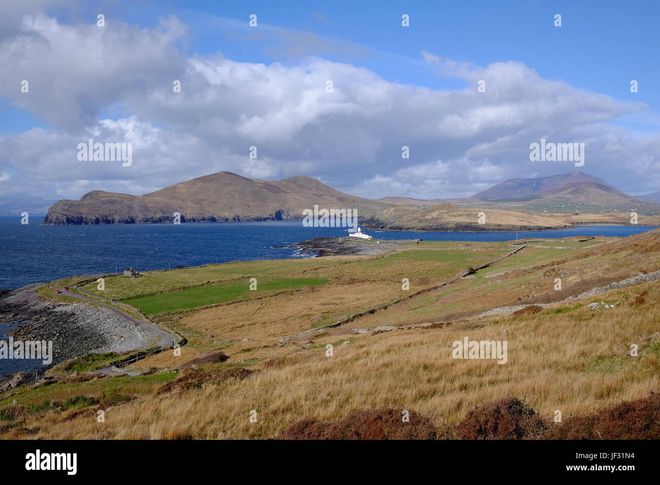 Valentia Island Lighthouse a Cromwell punto, County Kerry, Irlanda Foto Stock