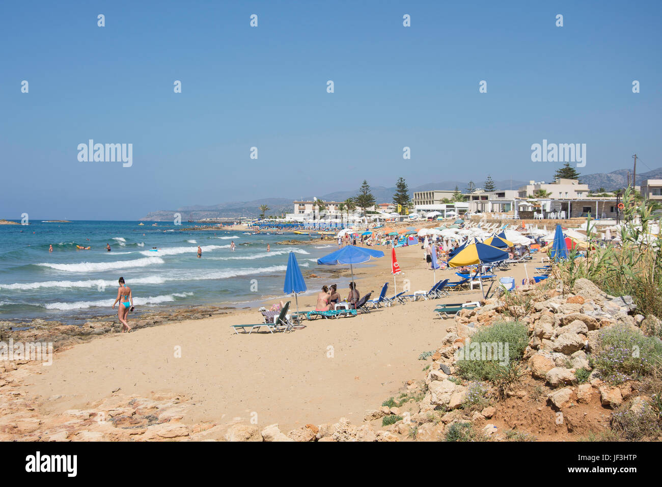 Akrogiali Beach, Malia, Regione di Heraklion, Creta (Kriti), Grecia Foto Stock