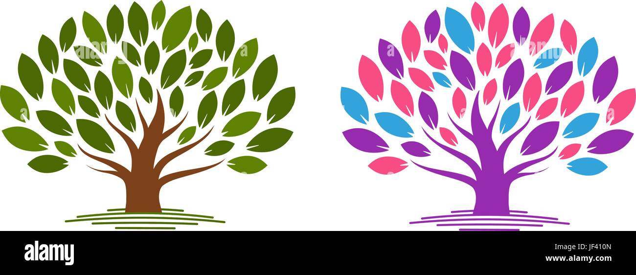 Estratto albero con foglie. Ecologia, eco, ambiente natura icona o logo. Illustrazione Vettoriale Illustrazione Vettoriale