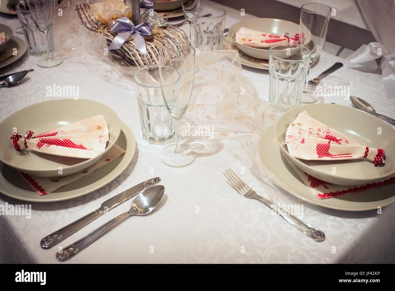 Splendidamente set table per la Vigilia di Natale Foto Stock