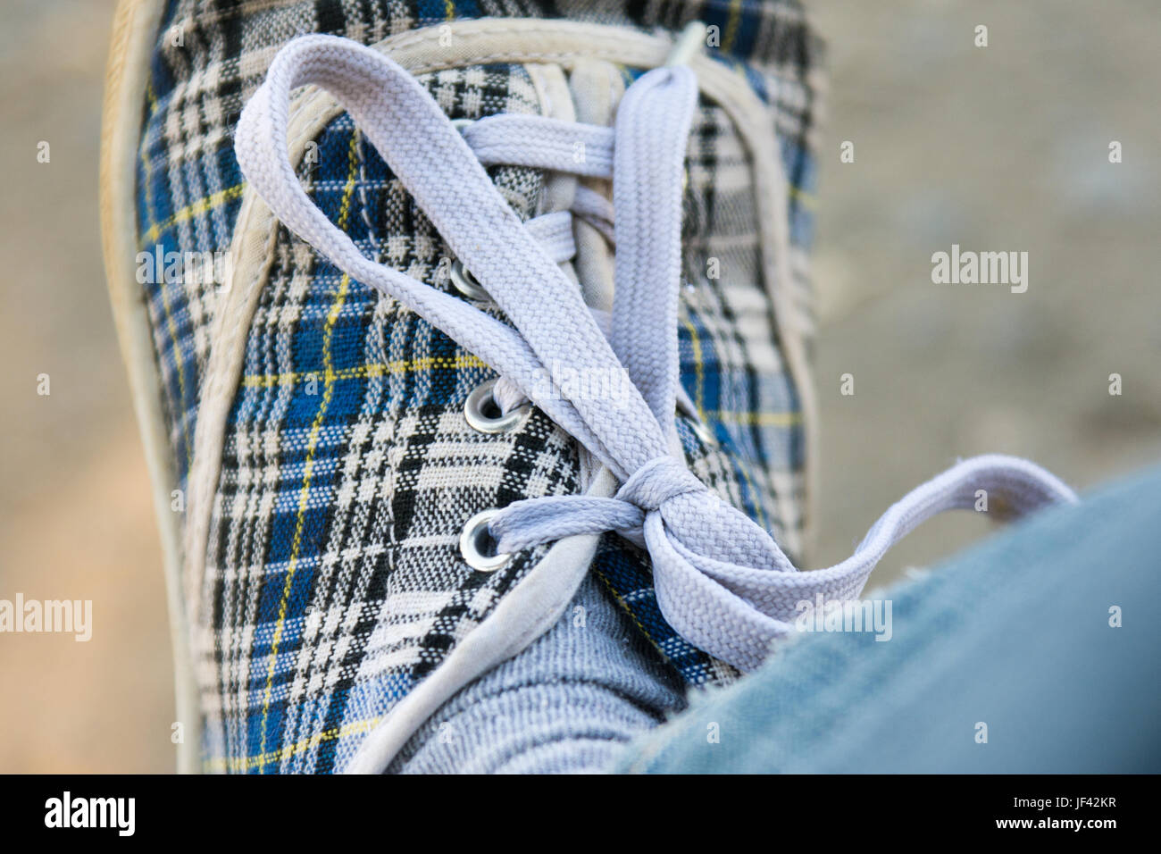Laces su scarpe da corsa Foto Stock