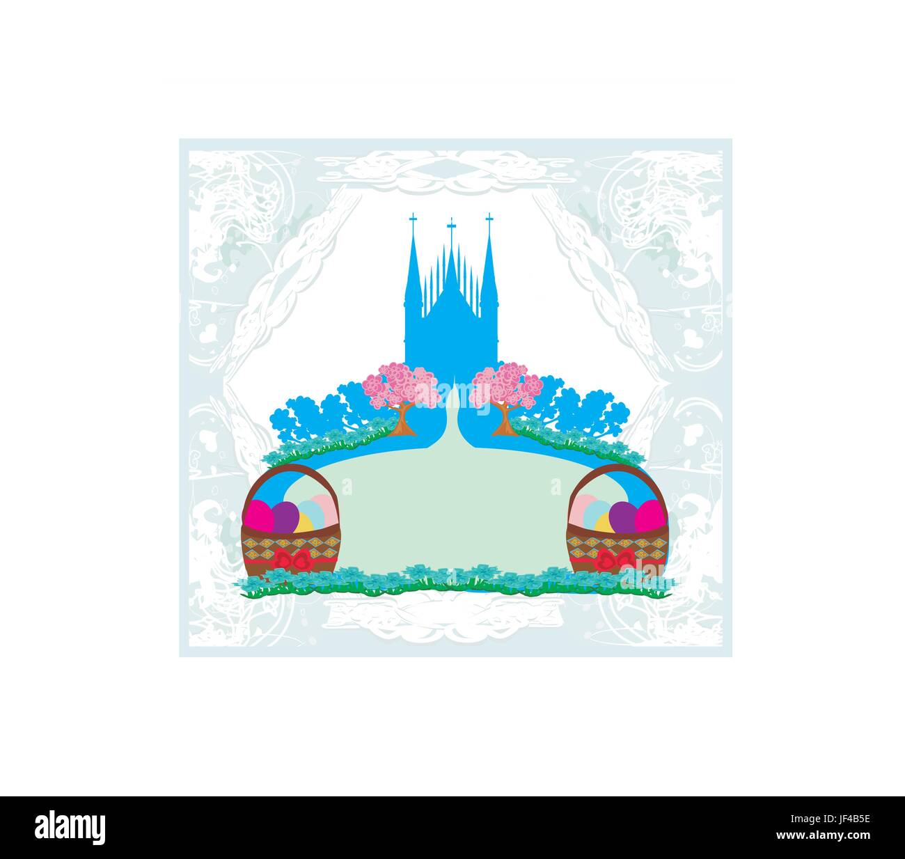 Abstract scheda,chiesa e uova di pasqua Illustrazione Vettoriale