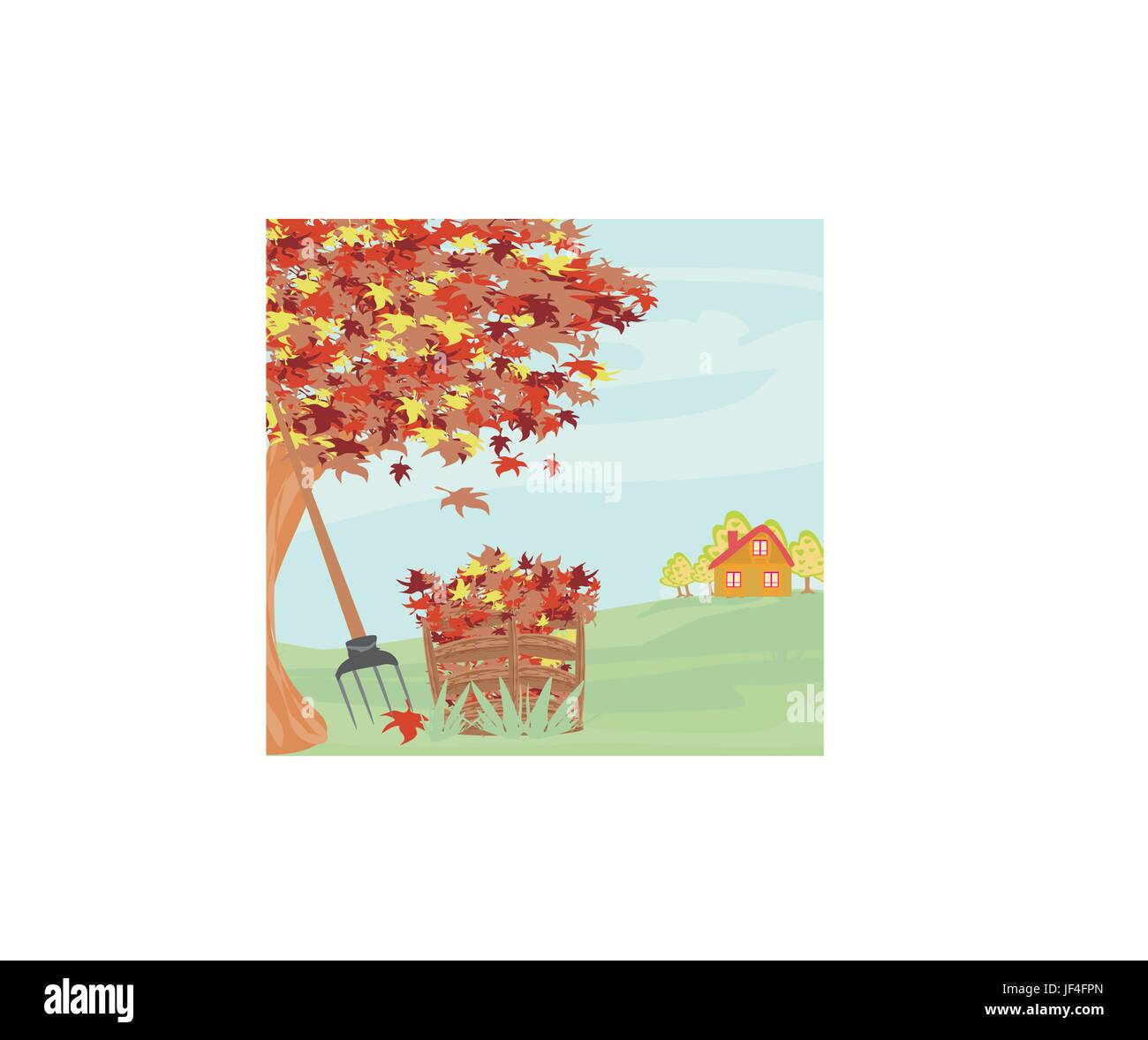 Casa, costruendo, giardino, foglie, campo piccolo, minuscolo, poco, corto, Illustrazione Vettoriale