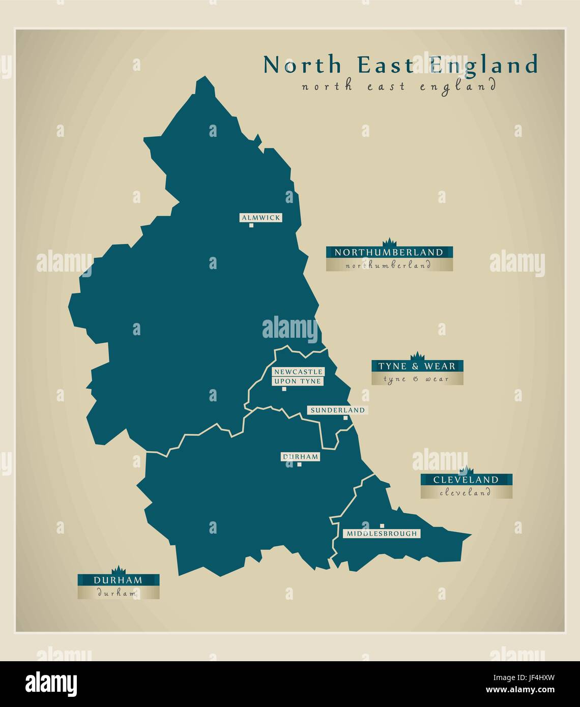 Mappa moderno - North East England Regno Unito Illustrazione Vettoriale