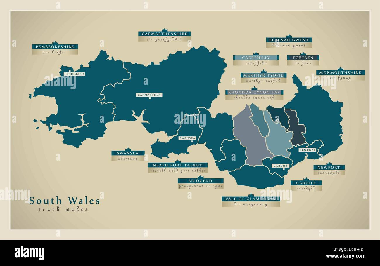 Mappa moderno - South wales uk Illustrazione Vettoriale