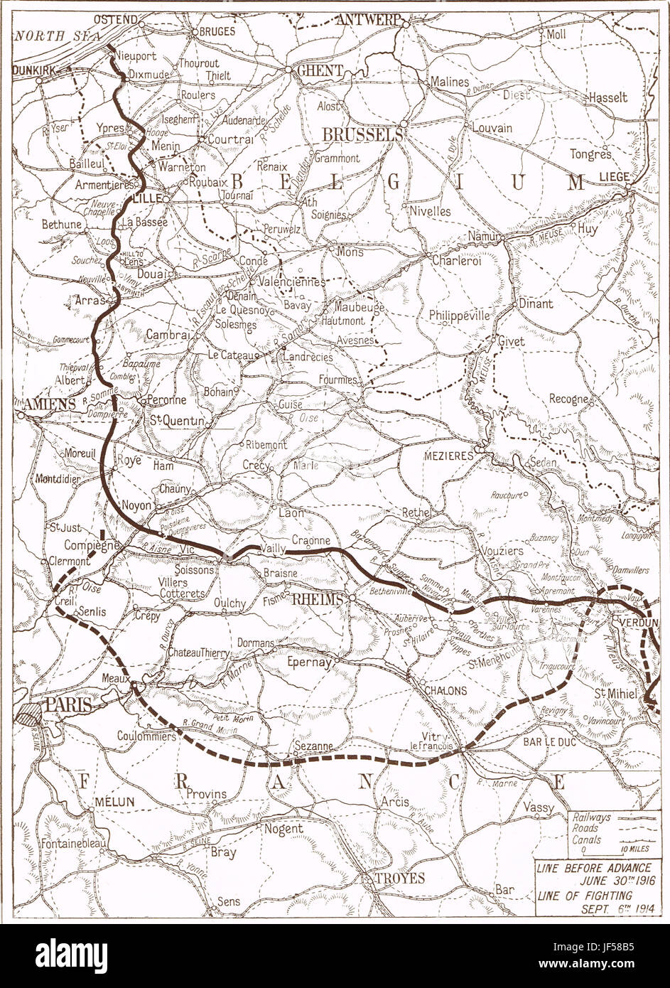 Fronte occidentale mappa, Somme offensivo, 1916 Foto Stock